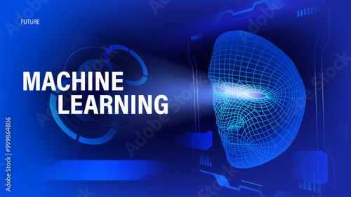 Machine Learning Technology on a Blue Background with Advanced High-Tech Elements-vector design