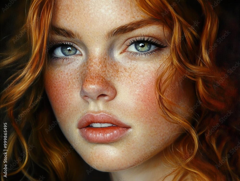 Close-Up Portrait of a Woman with Red Hair and Freckles Close-Up Portrait of a Woman with Red Hair and Freckles