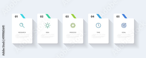5 Step Timeline Infographic Template. Simple infographic with five options icons.