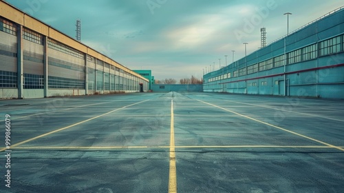 Industrial Landscape with Empty Parking Lot