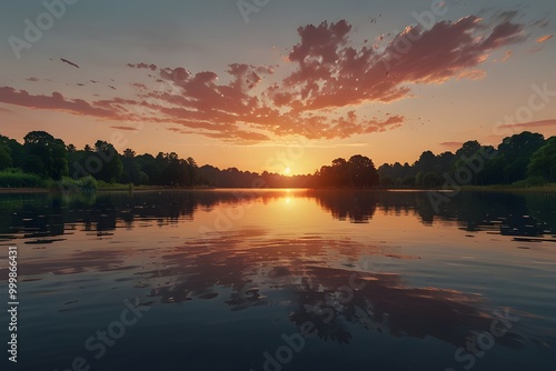 Summer nature lake water sunset landscape Generative AI