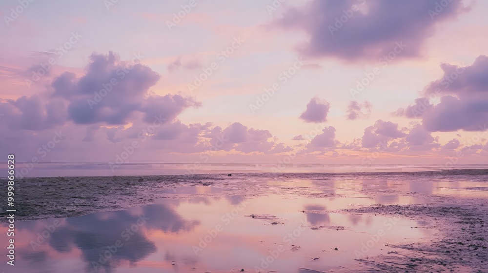 Obraz premium Pink Sunset Reflections on the Beach