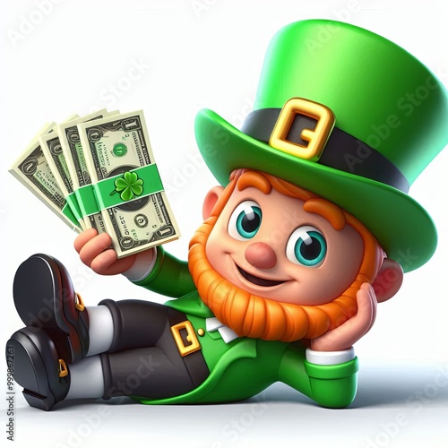 Cartoon Lying cartoon leprechaun Pro Mascot character, 3d Generative aI