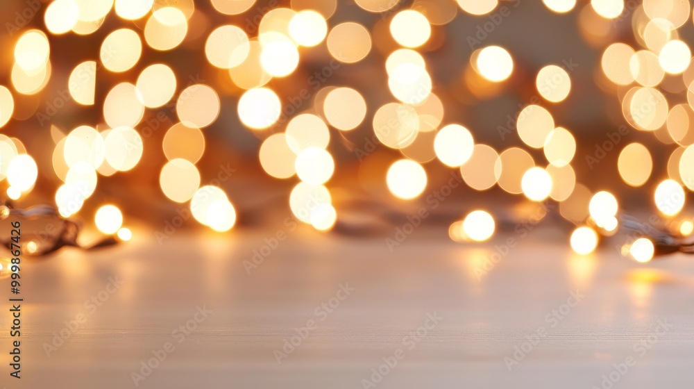 Soft glowing lights on a wooden table, creating a warm and inviting atmosphere. Soft glowing lights on a wooden table, creating a warm and inviting atmosphere.