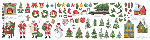 Christmas holidays colorful set stickers