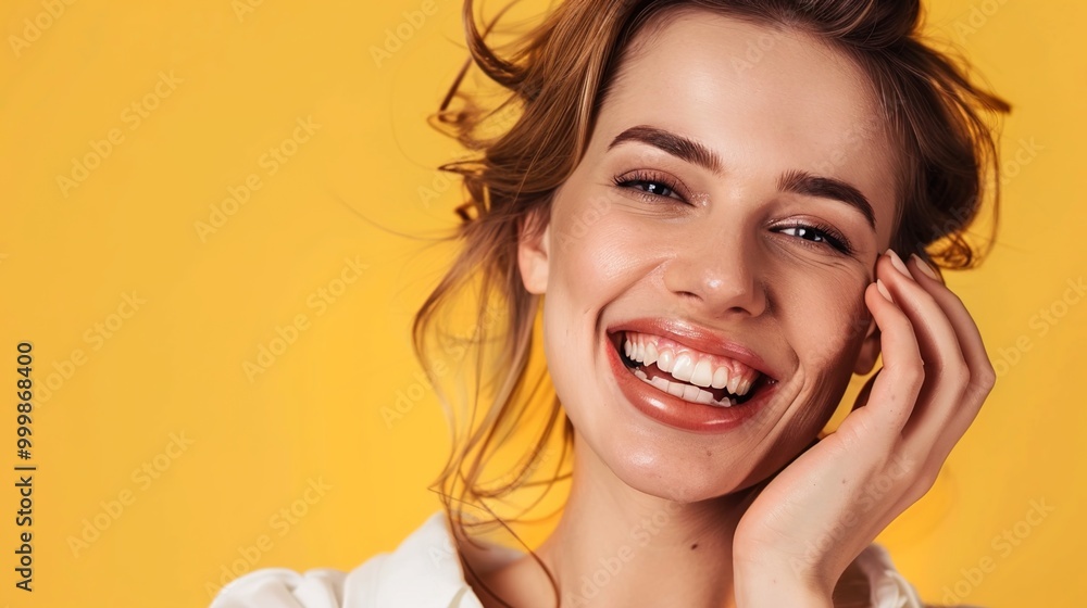 Fototapeta premium Girl smiling with perfect smile and white teeth