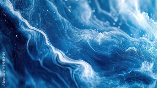 Abstract Blue and White Swirling Liquid with Blinking Lights