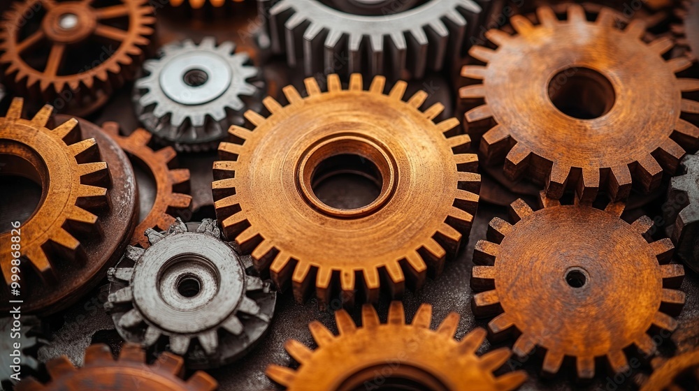 A Close-up View of Interlocking Gears, Exhibiting a Complex System of Interdependence and Precision Engineering A Close-up View of Interlocking Gears, Exhibiting a Complex System of Interdependence and Precision Engineering