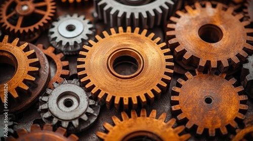 A Close-up View of Interlocking Gears, Exhibiting a Complex System of Interdependence and Precision Engineering