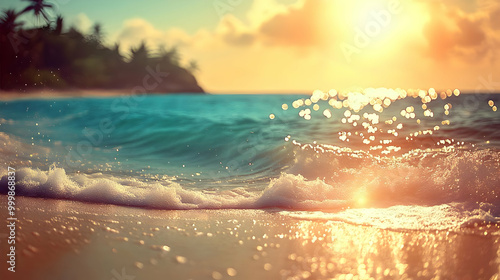 Sparkling Ocean Waves Crash...