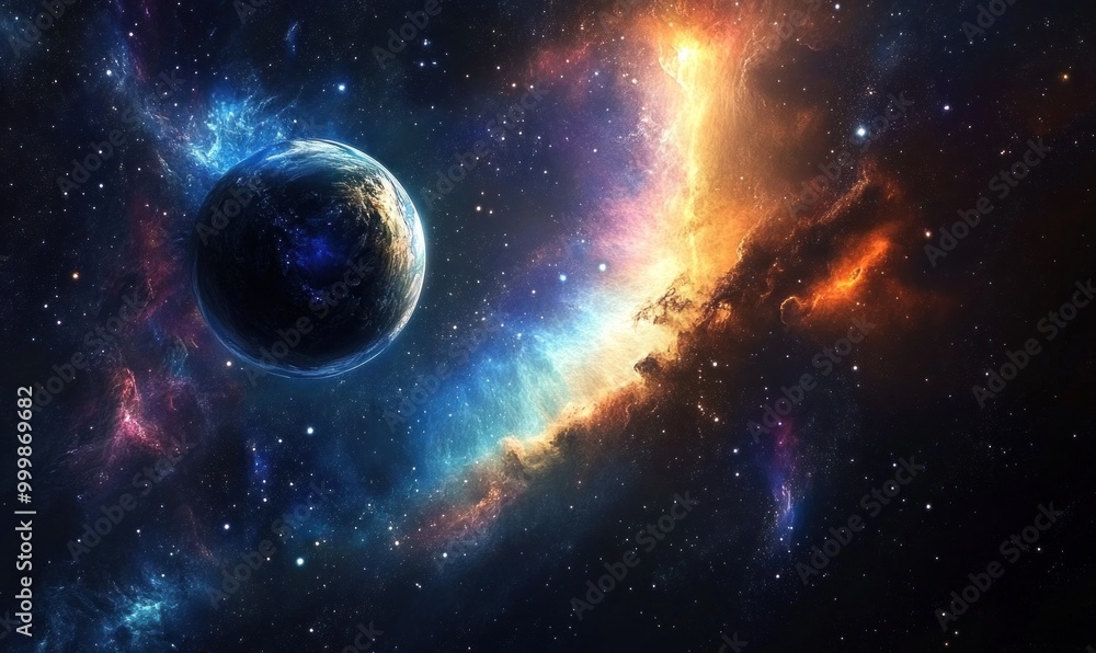 Obraz premium Vibrant Cosmic Space with Planet and Nebula