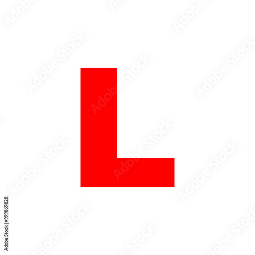 Red L sign commonly used for learner drivers to indicate a novice driver in training. Driving school. Vector Illustration. Transparent SVG file.