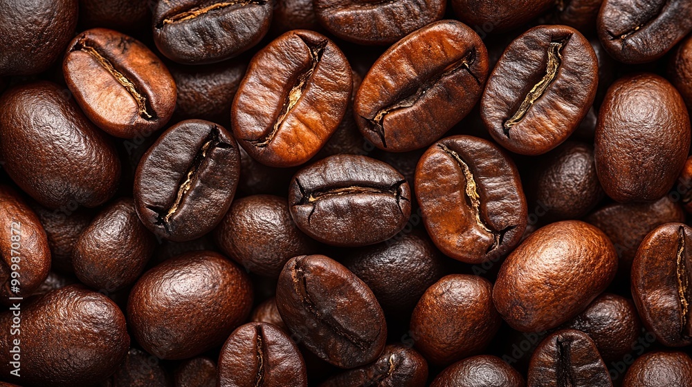 Obraz premium Aromatic Coffee Beans Close Up, A Symphony of Rich Brown Hues and Deep Roasted Flavors