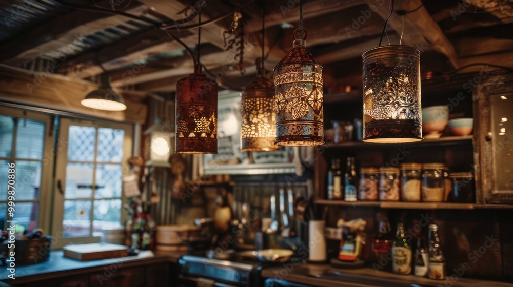 Rustic Interior with Hanging Lanterns Rustic Interior with Hanging Lanterns