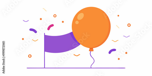 A celebratory illustration with an orange balloon tied to a purple banner, perfect for adding a touch of joy and festivity to your designs.