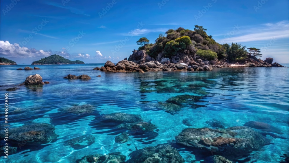 Fototapeta premium A stunning view of a tropical island surrounded by clear blue water.