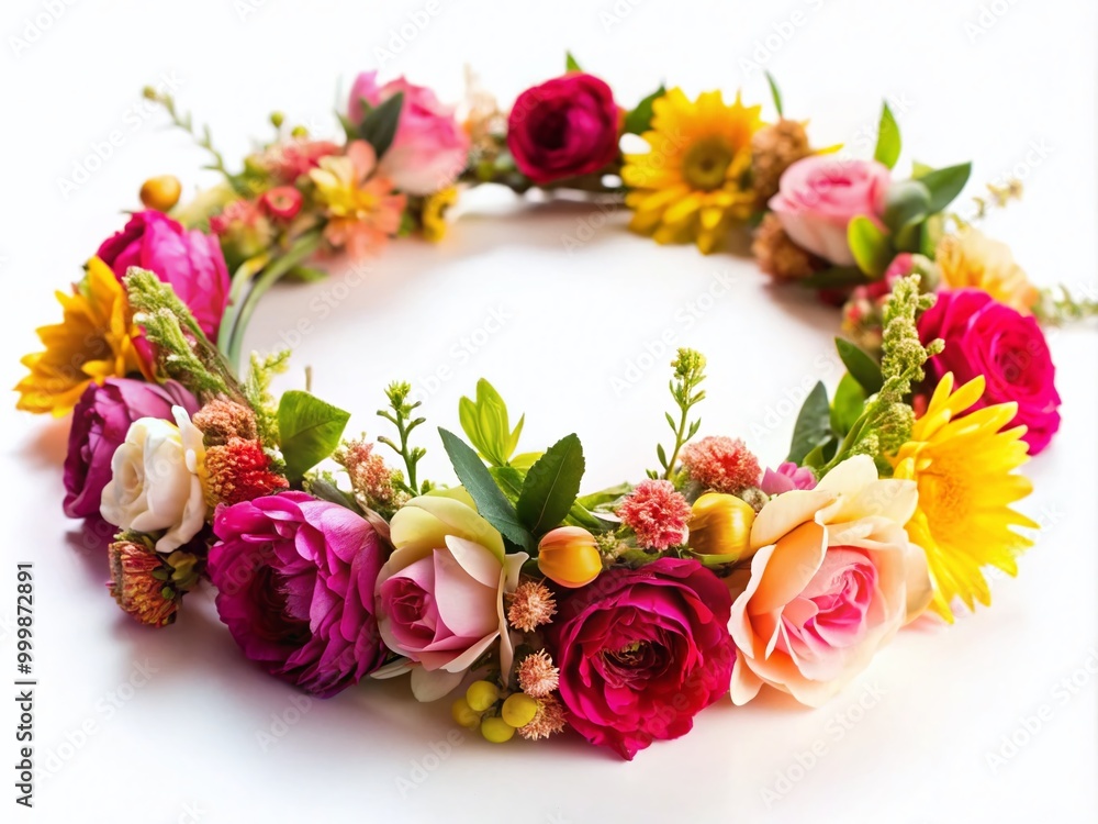 Obraz premium Beautifully crafted flower crown isolated on a white background, perfect for weddings and celebrations