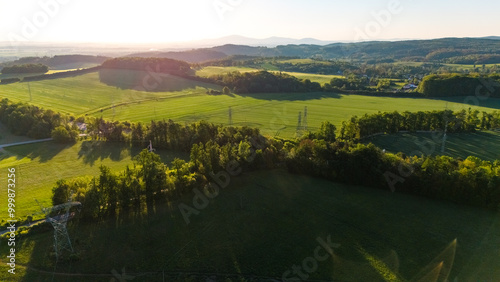 Fototapeta Naklejka Na Ścianę i Meble -  aerial view of hills and mountains at sunrise in poland