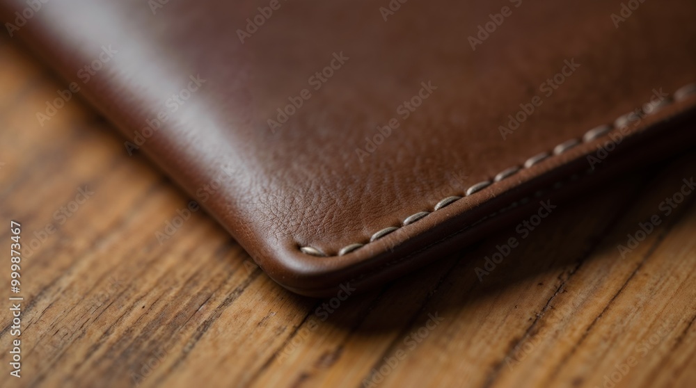 Handmade brown leather wallet with fine stitching details Handmade brown leather wallet with fine stitching details