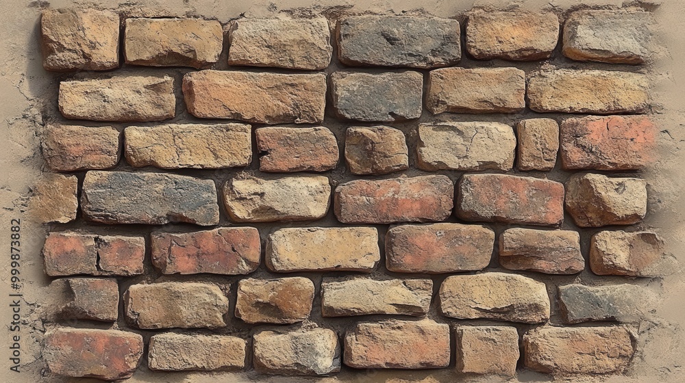Fototapeta premium A textured wall composed of various shades of brown, beige, and grey stone bricks, showcasing the natural beauty of aged stone