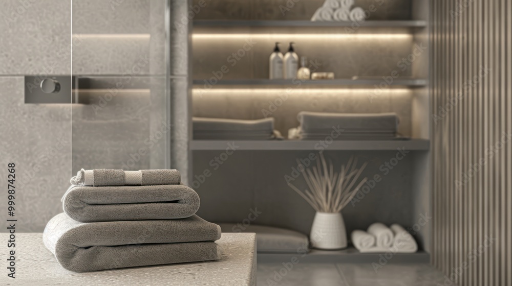 Folded Towels in a Modern Bathroom Folded Towels in a Modern Bathroom