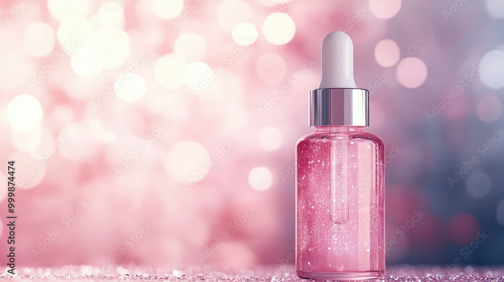 Frosted pink serum bottle with a white dropper, placed against a soft, blurred background. No people. No logo. Frosted pink serum bottle with a white dropper, placed against a soft, blurred background. No people. No logo.