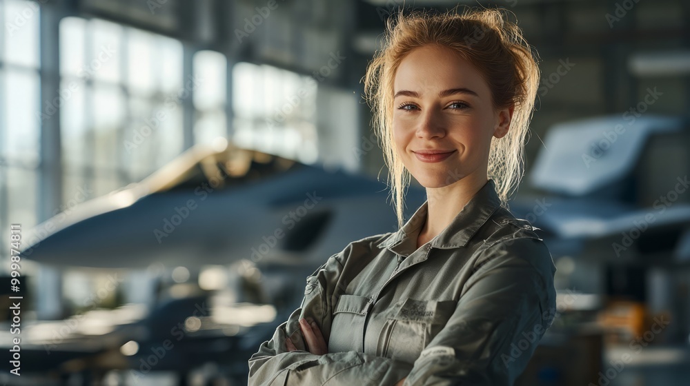 Fototapeta premium Confident Female Pilot in Hangar