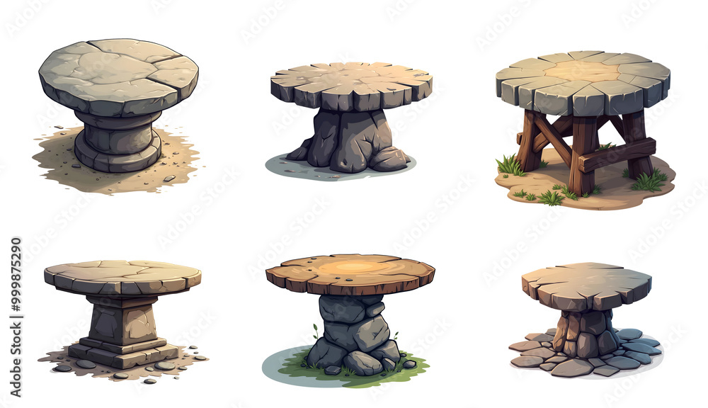 Cartoon Style Stone Round Table Set Cartoon Style Stone Round Table Set