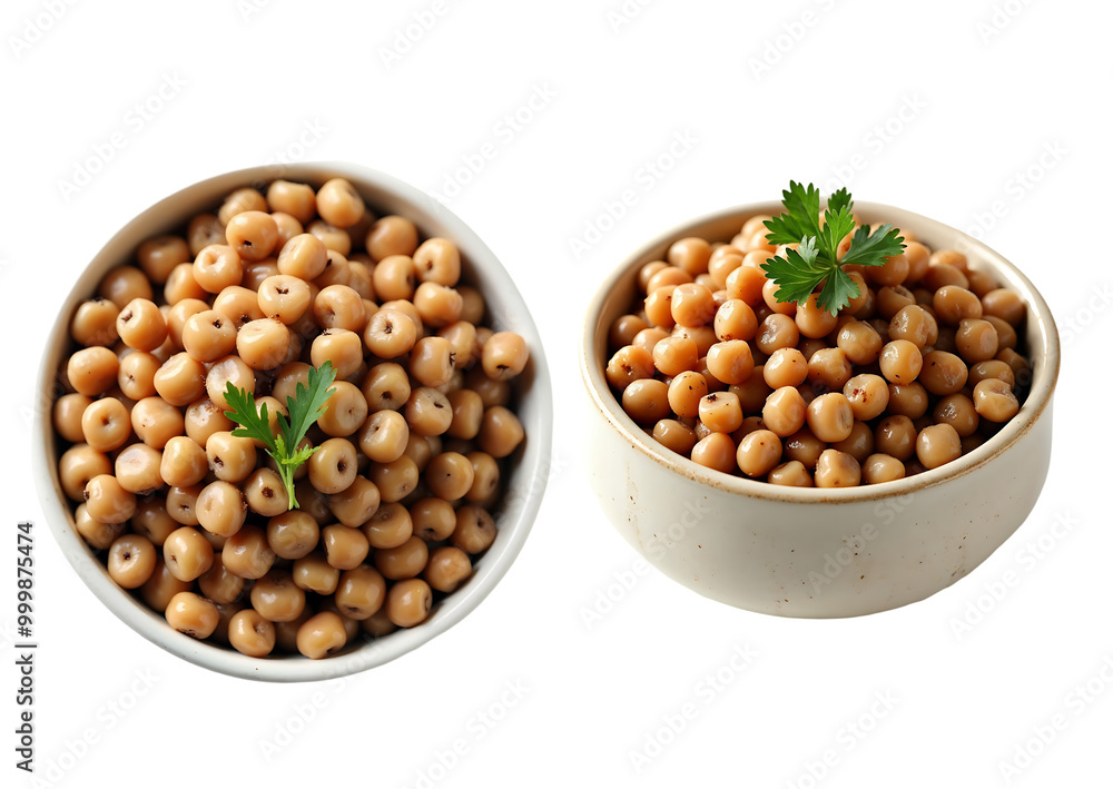 Close-Up of Nutritious Cooked Brown Peas in Ceramic Bowls isolated white background Close-Up of Nutritious Cooked Brown Peas in Ceramic Bowls isolated white background
