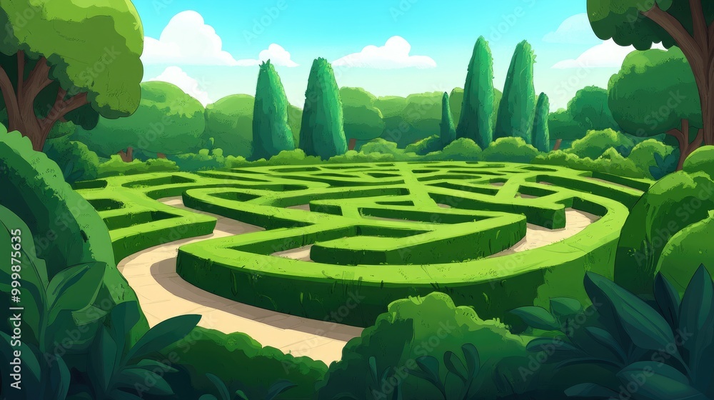 Lush Green Hedge Maze in a Sunny Garden Lush Green Hedge Maze in a Sunny Garden
