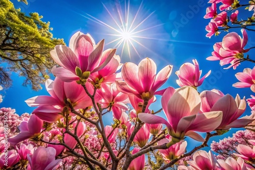 Wallpaper Mural Beautiful Pink Tulip Tree Blossoms in Full Bloom Against a Clear Blue Sky in Springtime Sunshine Torontodigital.ca