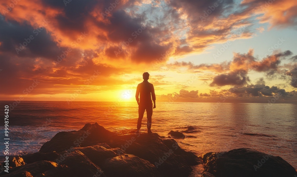Fototapeta premium Sunset Silhouette on Rocky Shore