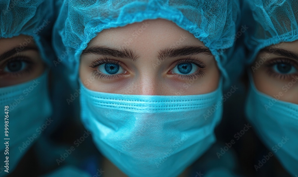 Medical Professionals in Blue Surgical Masks and Caps Medical Professionals in Blue Surgical Masks and Caps