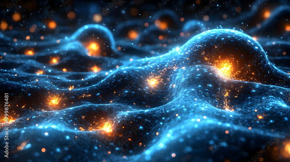 Abstract Blue and Orange Glowing Particles Motion Background Abstract Blue and Orange Glowing Particles Motion Background