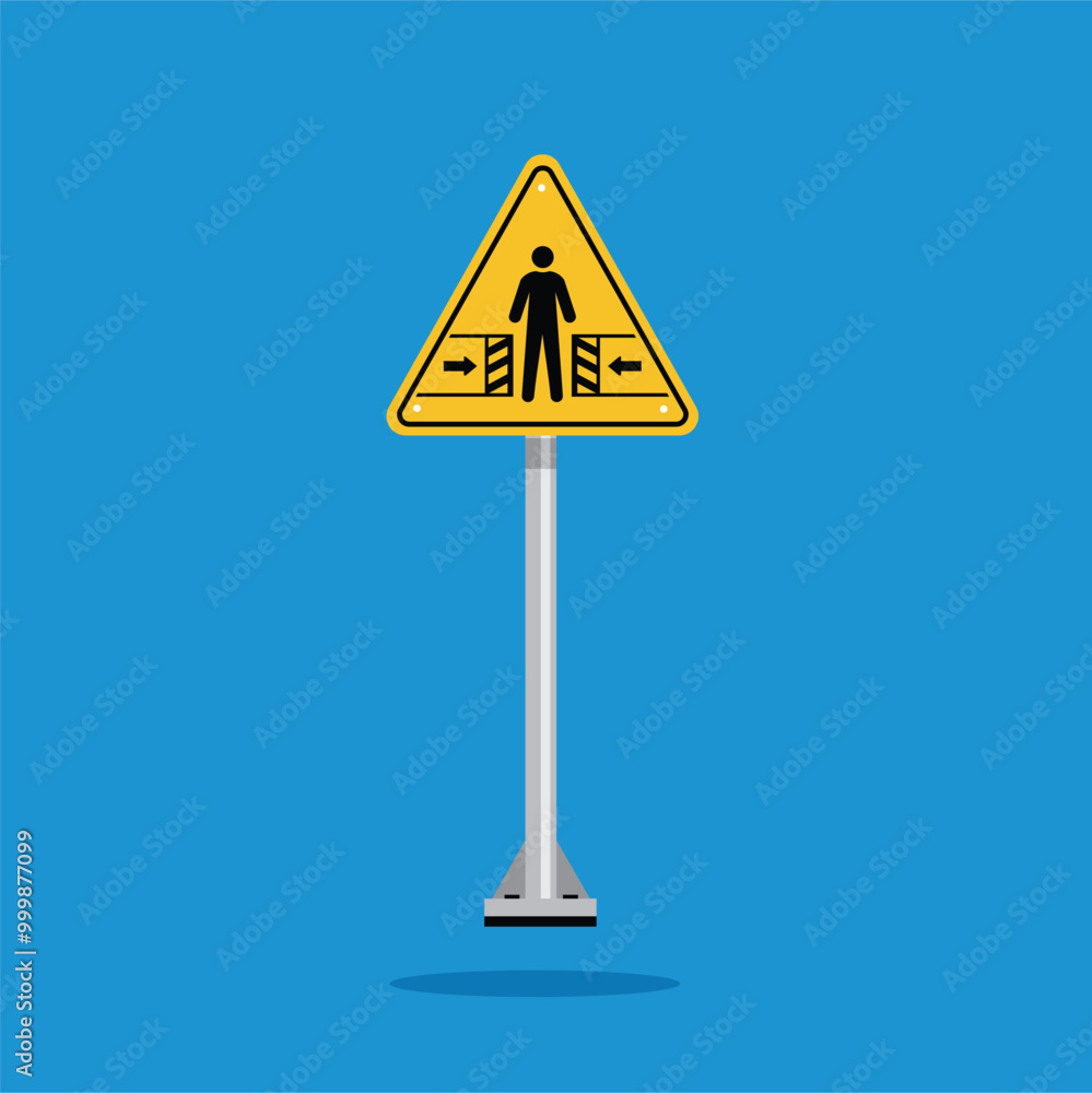 risk of crushing warning sign on yellow triangle board. Suitable for posters and web icons