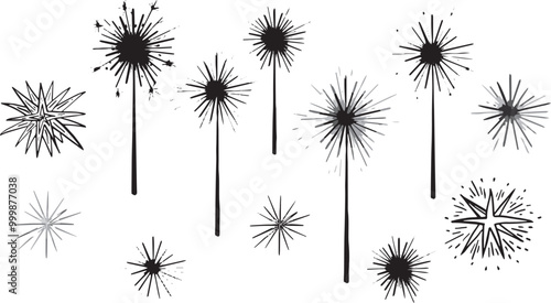 Magic Wand line drawing witch set Halloween clipart party invitation flyer Bengal fire New Year hand drawn ink spot grunge graphic illustration packaging design elements accessory sorcerer wizard item