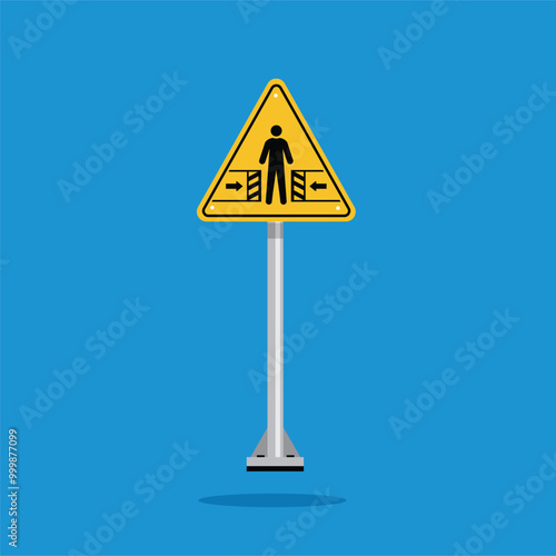 risk of crushing warning sign on yellow triangle board. Suitable for posters and web icons