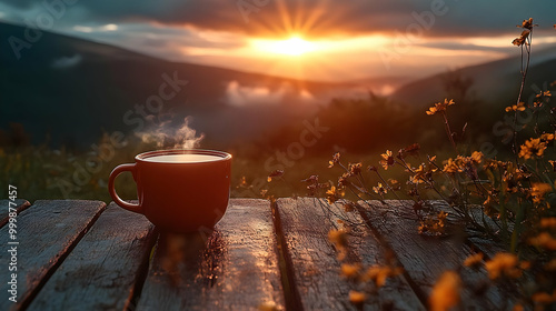Sunrise Coffee with Mountai...