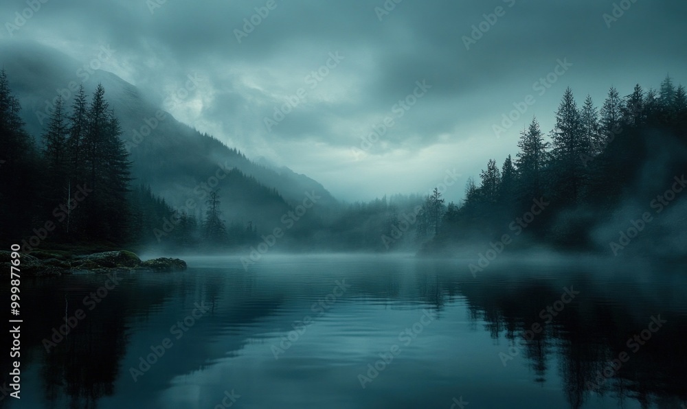 Fototapeta premium Misty Mountain Lake at Dawn