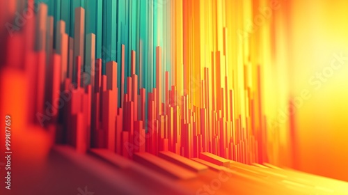 Dynamic 3D graph bars in bright colors climbing sharply to the top symbolizing rapid business growth and success Large space for text in center Stock Photo with copy space