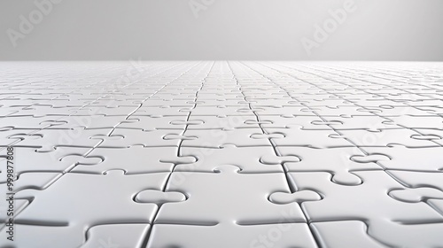 3D puzzle pieces connecting perfectly representing successful partnerships and collaboration in business and life isolated on a white background Large space for text in center Stock Photo with copy