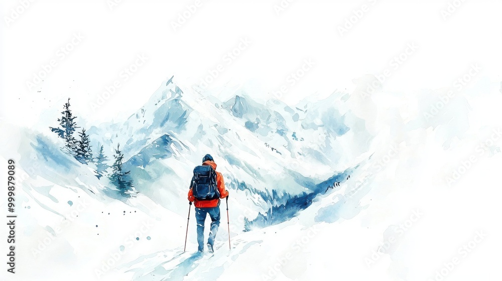 A serene winter landscape with a lone skier navigating through snow-covered mountains, surrounded by tranquil nature. A serene winter landscape with a lone skier navigating through snow-covered mountains, surrounded by tranquil nature.
