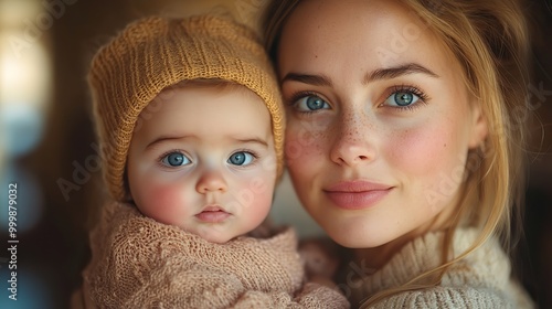 close up of mother holding her cute baby daughter