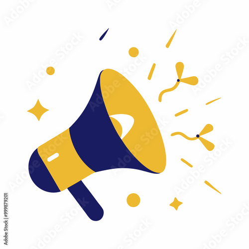 A vibrant illustration of a megaphone with confetti, perfect for announcements, promotions, and marketing materials. This graphic is ideal for adding a touch of fun and excitement to your designs.