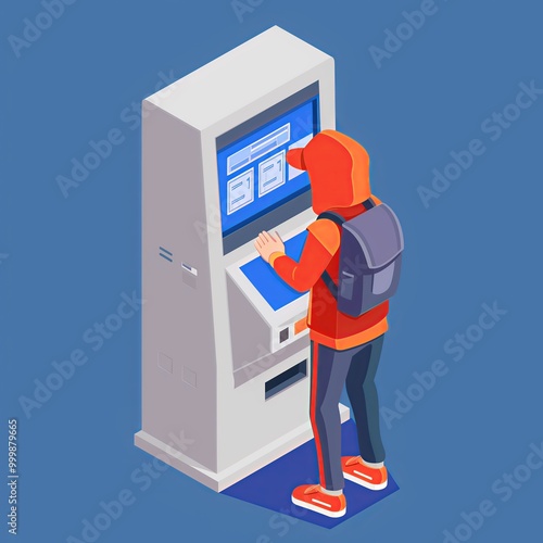 3d icon isometric view of Person using a cashmachine photo