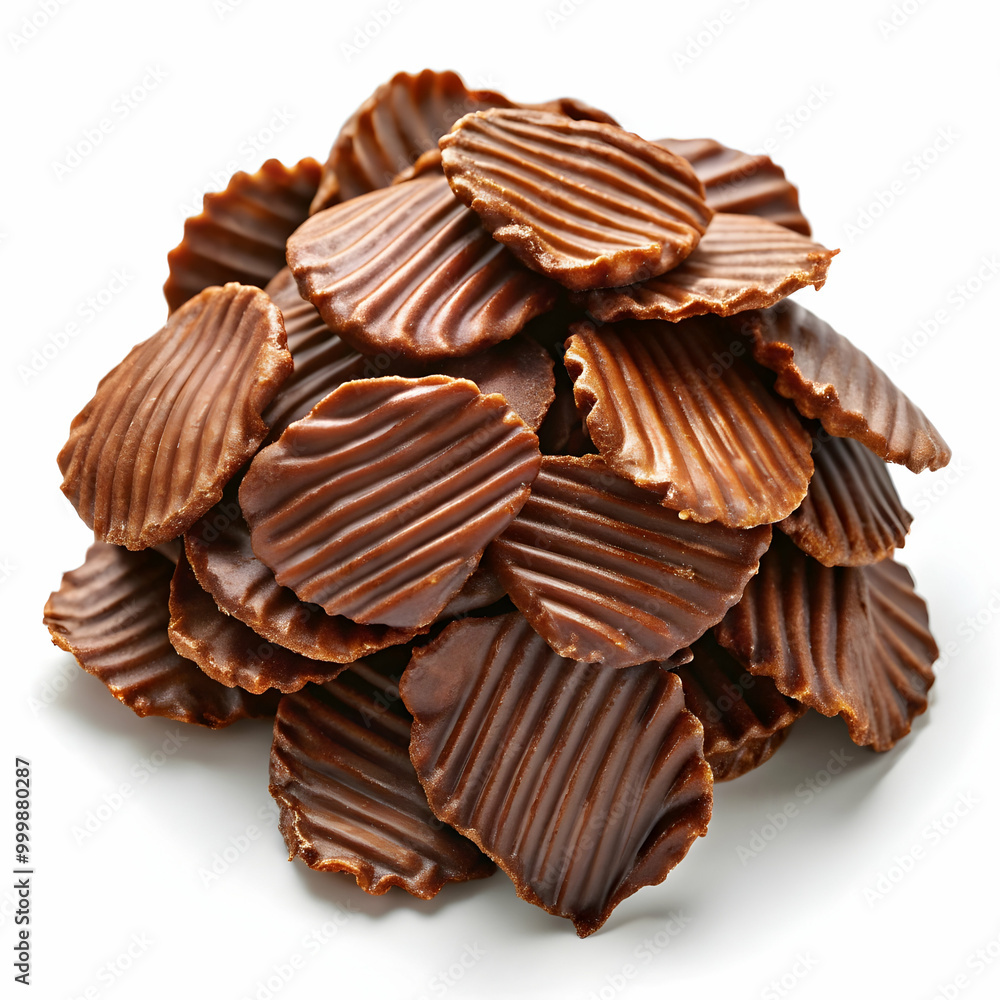 chocolate covered potato chips on white background chocolate covered potato chips on white background