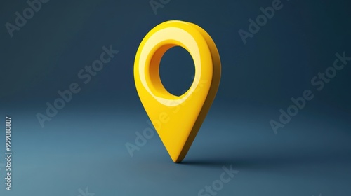 A 3D rendering of a yellow location pin on a blue background. photo