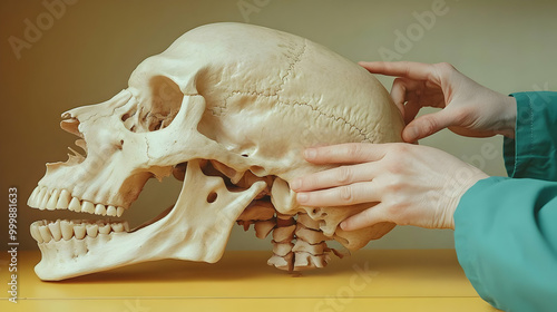 Human Skull Anatomy Close-up Examination, Detailed Study of Bony Structures