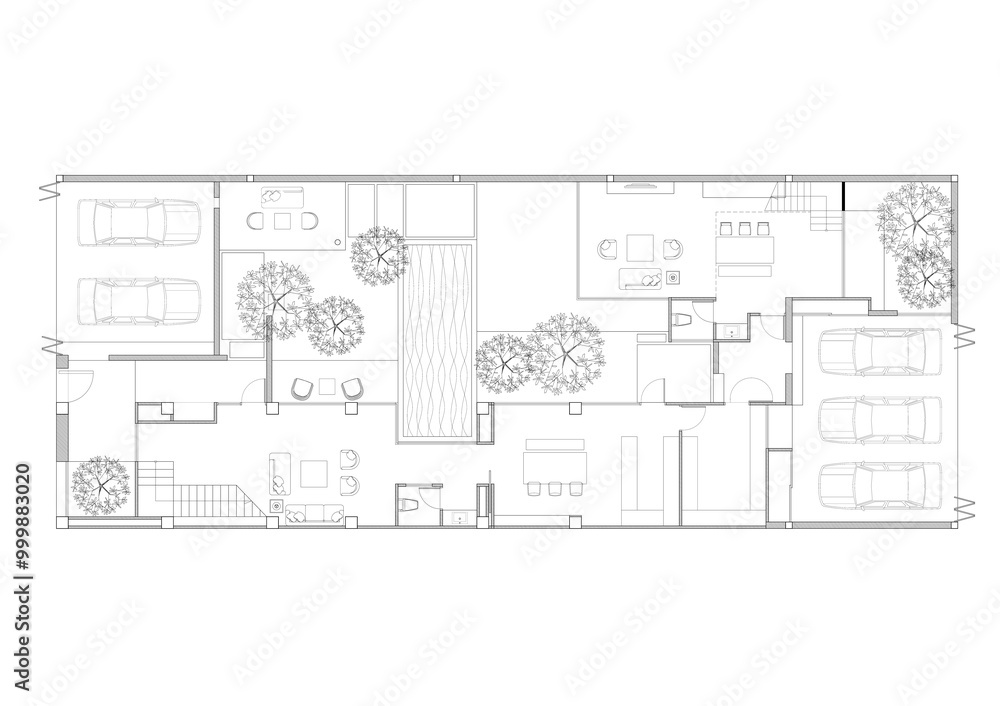 Fototapeta premium Floor plan designed building on the drawing.