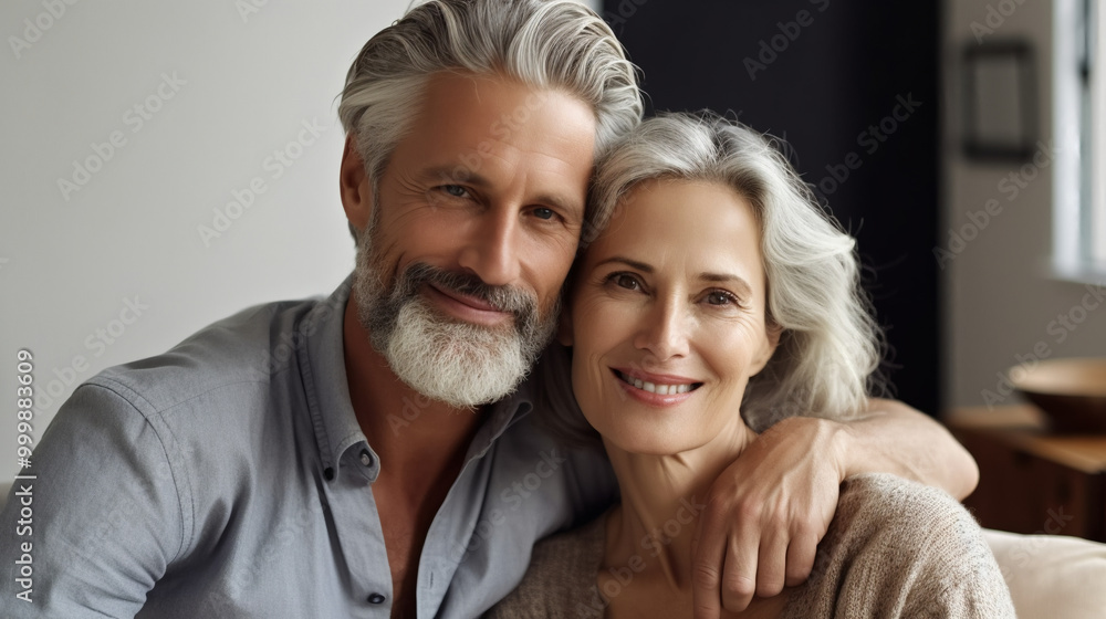 A middle-aged couple sitting on the sofa. A middle-aged couple sitting on the sofa.